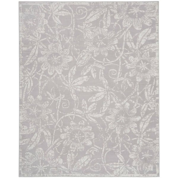 Whimsicle Grey 9 ft. x 12 ft. Floral Contemporary Area Rug