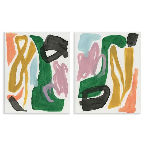Stupell Industries Funky Abstract Squiggles by June Erica Vess 2-Pieces Unframed Abstract Graphic Art Print 20 in. x 16 in.