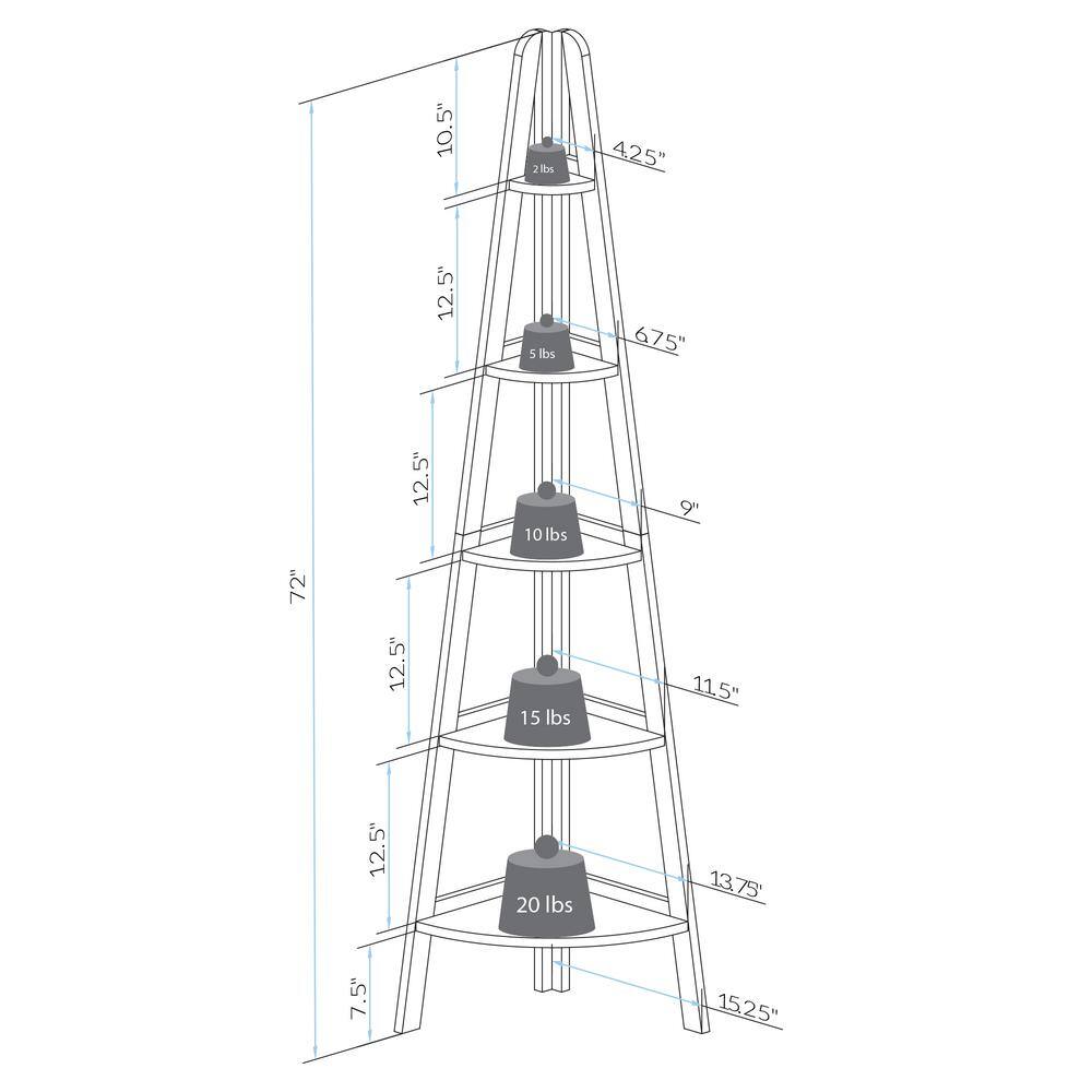 Espresso Solid Wood 5-Tier Corner Ladder Bookcase