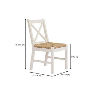 Dorsey Ivory Wood Dining Chair with Cross Back and Rush Seat (Set of 2) (17.72 in. W x 35.43 in. H)