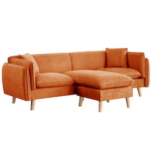 86.5 in. Simple Relax Fabric Sectional Sofa Reversible Chaise with Tapered Legs, Orange