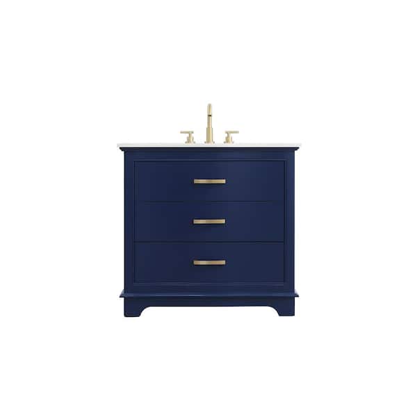 36 in. Single Sink Blue Bath Vanity with White Engineered Marble Top