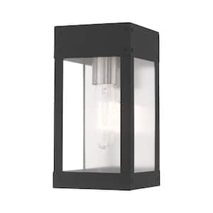 Lyncrest 9.75 in. 1-Light Scandinavian Gray Outdoor Hardwired Wall Lantern Sconce with No Bulbs Included