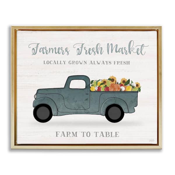 Stupell Industries Farmers Fresh Market Truck by Natalie Carpentieri Gold Floater Frame Graphic Travel Art Print 31 in. x 25 in.