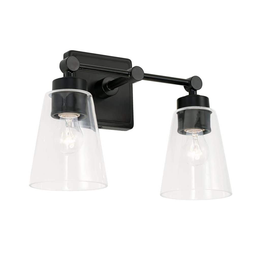 Rory 14 in. W x 10 in. H x 7 in. E 2-Light Matte Black Vanity Light with Clear Cone Glass Shades price history on PriceWatchPro