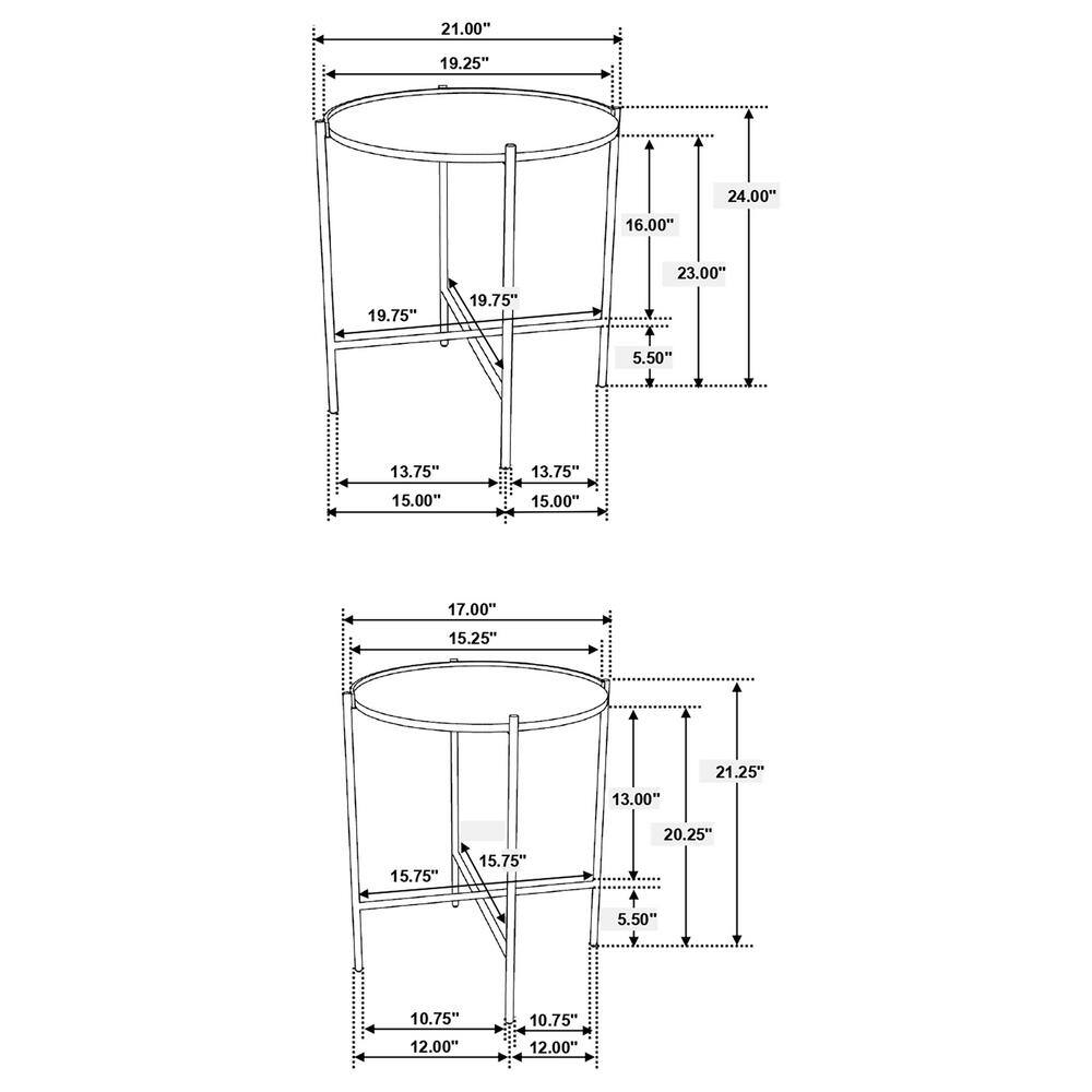Round Dark Brown and Gold Wood Metal Nesting Tables