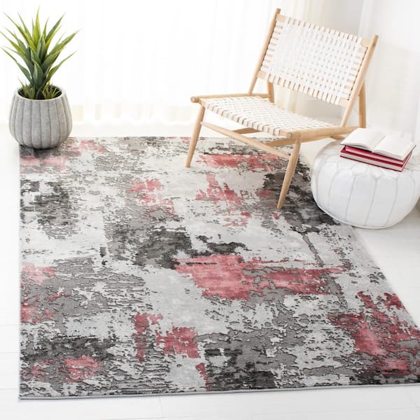 SAFAVIEH Craft Gray/Pink 5 ft. x 5 ft. Gradient Abstract Round Area Rug