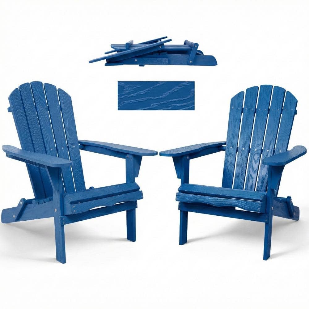 Navy Blue Solid Wood Outdoor Folding Adirondack Chair Set(2-Pack) price history on PriceWatchPro