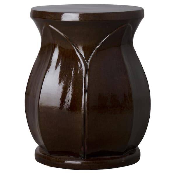 Emissary Lotus 22 in. H Mocha Pearl Round Ceramic Garden Stool