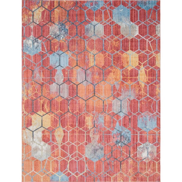 Unique Loom Red 10 ft. x 13 ft. Rainbow Area Rug
