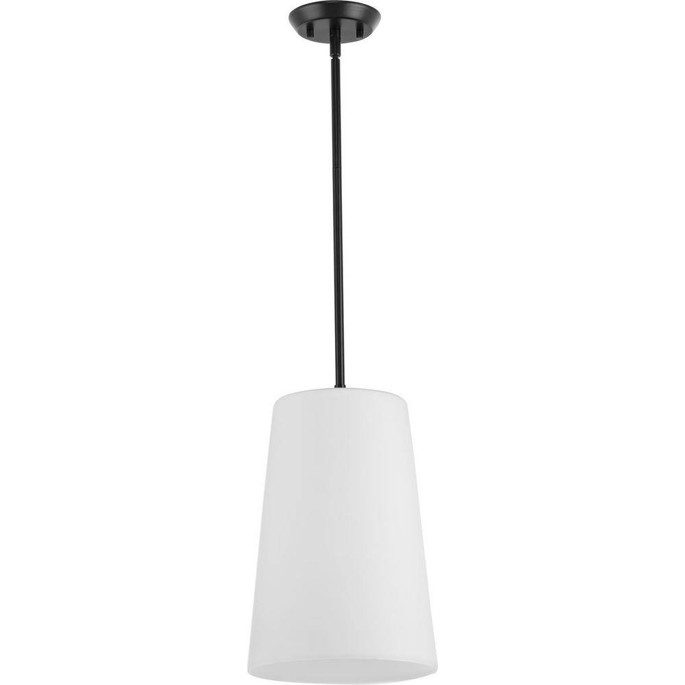 Clarion Matte Black Glass Pendant Light with Etched Shade