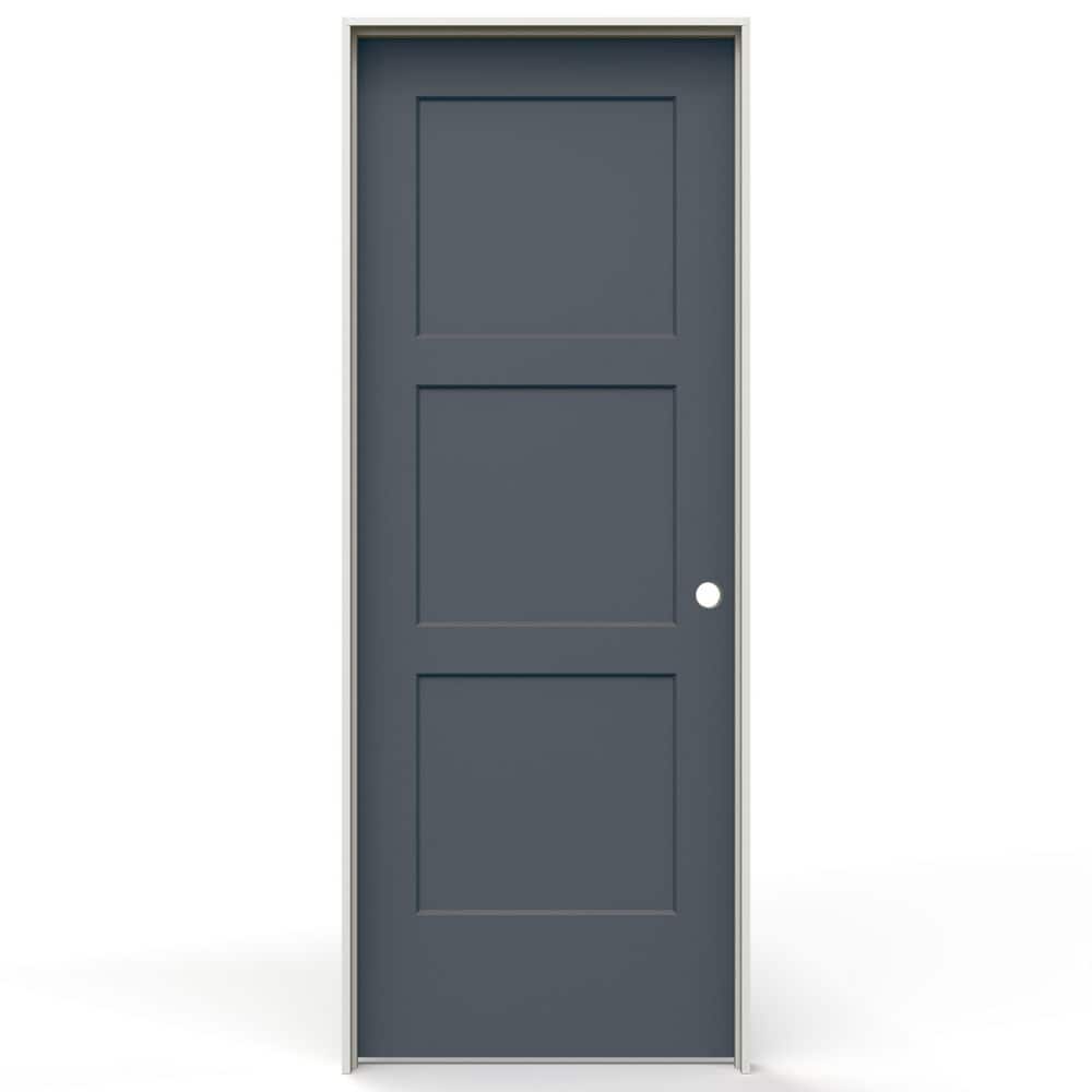 30 in. x 80 in. 3 Panel Birkdale Left-Handed Hollow Core Gray Painted Molded Single Prehung Interior Door w/Nickel Hinge price history on PriceWatchPro