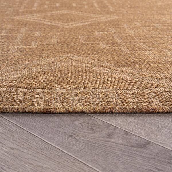 Geometric Border Sand/Natural Easy-Care Jute-Style Indoor/Outdoor Flat Woven 7 ft. 10 in. x 10 ft. Sand Area Rug