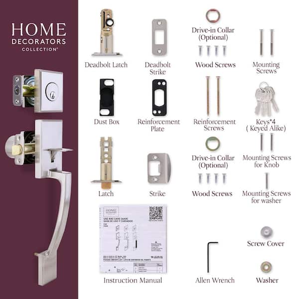 Merritt Satin Nickel Door Handleset with Ridgeway Interior Knob