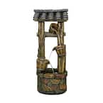 39.3 in. 4-Tiered Resin Wishing Well Water Fountain, Rustic Outdoor Garden Decor Fountain with LED Lights for Lawn