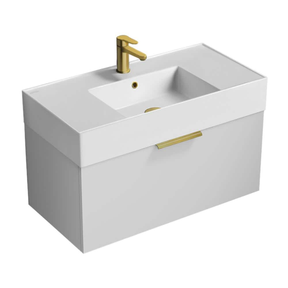 Derin 31.9 in. W x 17.4 in. D x 20.47 in. H Modern Bathroom Vanity in Glossy White With White Ceramic Top price history on PriceWatchPro