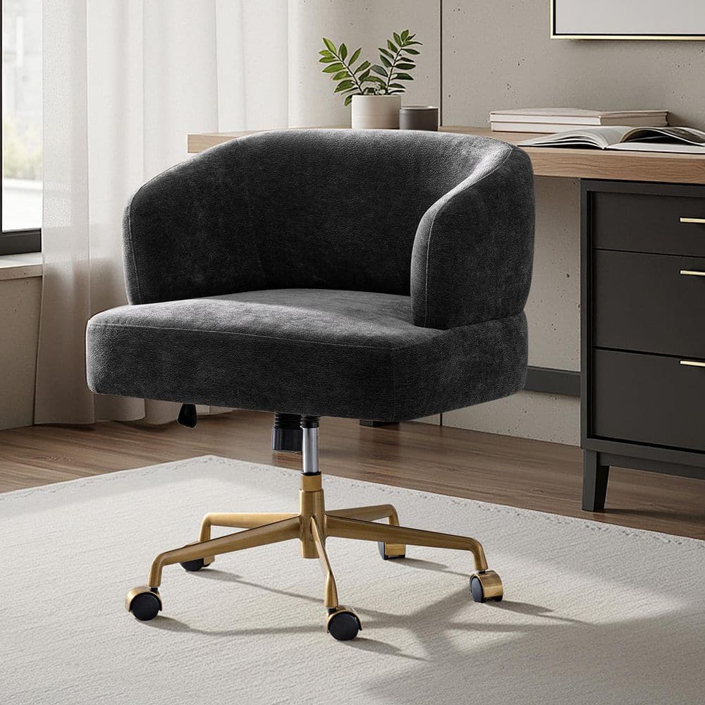 JAYDEN CREATION Janet Polyester Swivel Office Chair in Black with