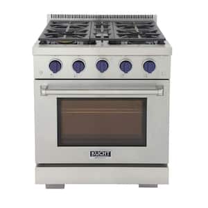 Professional 30 in. 4.2 cu. ft. Natural Gas Range with Power Burner, Convection Oven in Stainless Steel with Blue Knobs