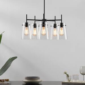 5-Light Blackened Bronze Chandelier with Clear Glass Shade