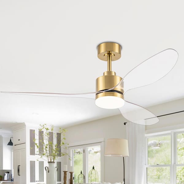 Sawyer 52 in. Integrated LED Indoor Clear-Blade Gold Ceiling Fans with Light and Remote Control Included