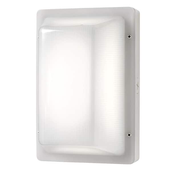 ETI LIGHTING 9 in. Block Style White Indoor Outdoor Integrated LED Flush Mount Light 600-1200 Lumen Boost 3000K 4000K 5000K Wet Rated