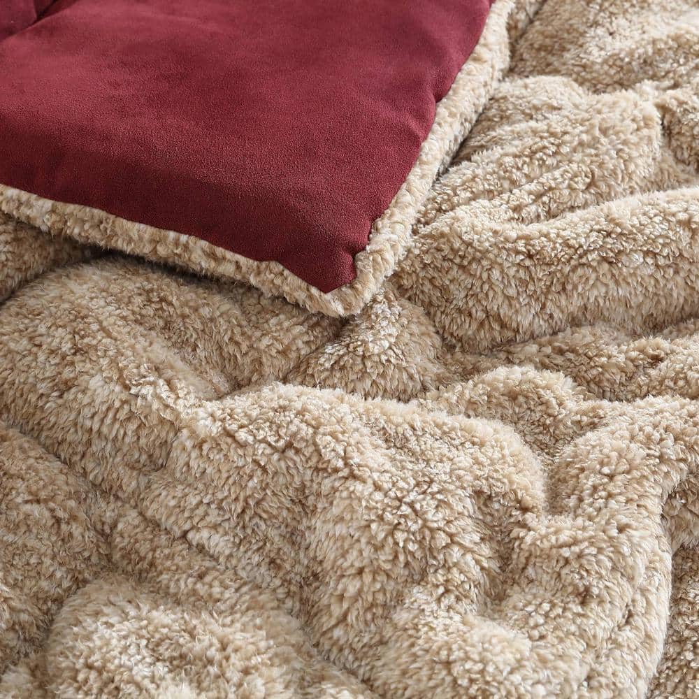 Twin Red Microfiber Reversible Comforter and Sham Set