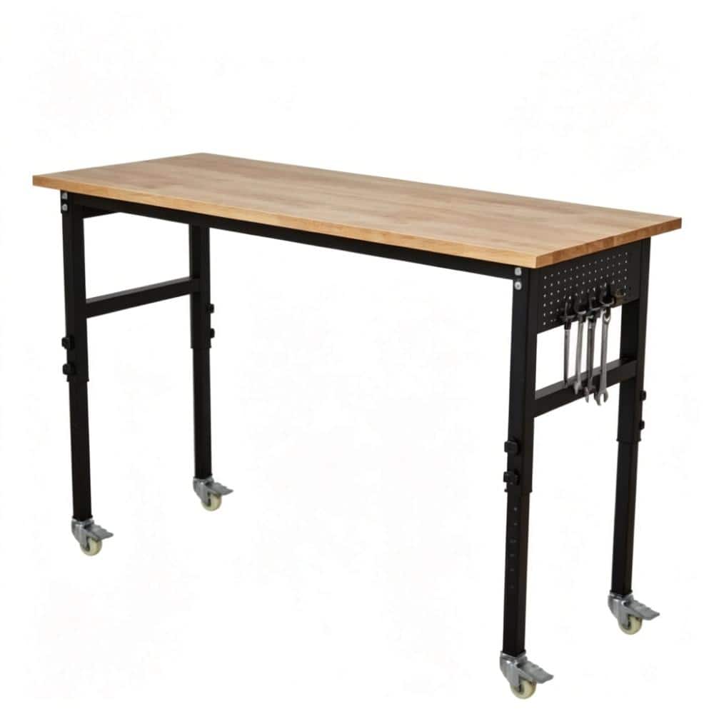 48 x 24 in Adjustable-Height Rolling Workbench, 2000 lb Capacity - Rubberwood Top - Pegboard, Hooks, Rulers price history on PriceWatchPro