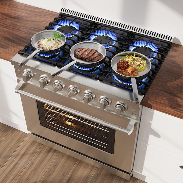 36 in. 6-Burners Slide-in Gas Range with Triple-Layer Tempered Glass Door in Stainless Steel