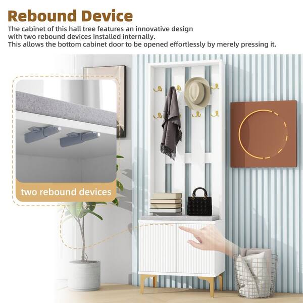 Nestfair White Freestanding Hall Tree Coat Rack with Cushion Nestfair White Freestanding Hall Tree Coat Rack with Cushion