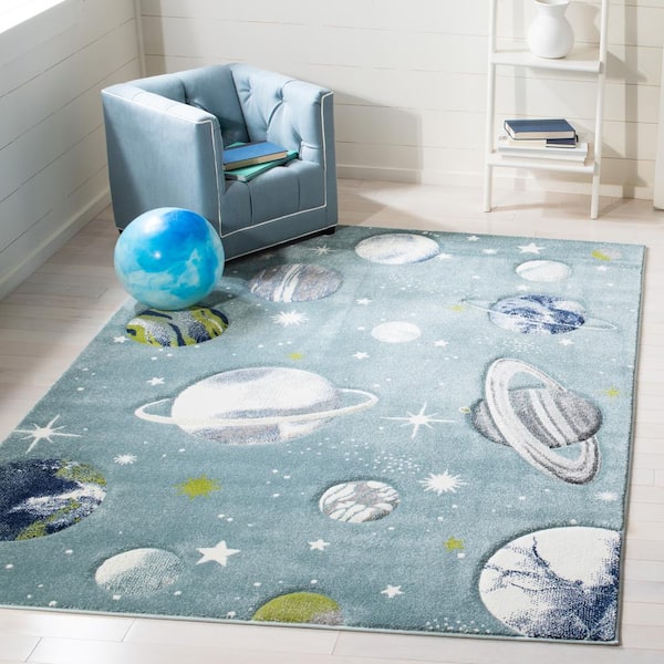 Carousel Kids Teal/Ivory 8 ft. x 10 ft. Galaxy Area Rug