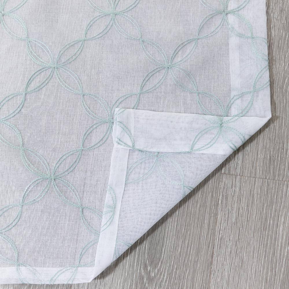 Lake Blue Sheer Polyester Embroidered Grommet Curtains 84"