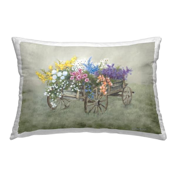 Stupell Industries Wagon with Spring Blooms Green Print Polyester 14 in. x 20 in. Throw Pillow