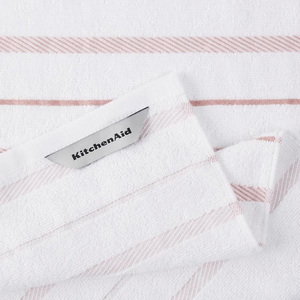 New 2-PK KitchenAid Cotton Terry Kitchen Towels Gray Brown Multi Striped
