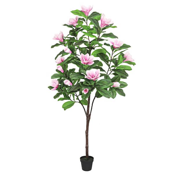6 ft. Real Touch Pink Artificial Magnolia Flower Tree in Black Pot