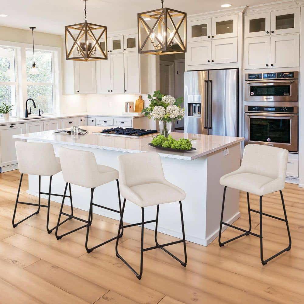 Mali 36 in. Linen Fabric Metal Frame Counter Height Bar Stool with Premium Footrest and Non-Slip Footpads Set of 4 price history on PriceWatchPro
