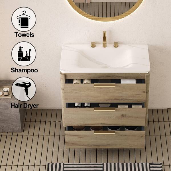 Yingze 36 in. Freestanding Single Sink White Oak Bath Vanity with