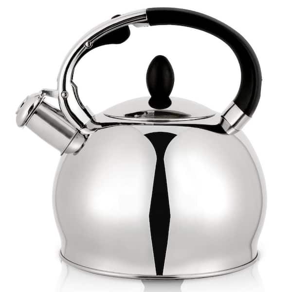 12-Cup 2.64 qt. Silver Food Grade Stainless Steel Stovetop Whistling Tea Kettle with Cool Touch Ergonomic Handle