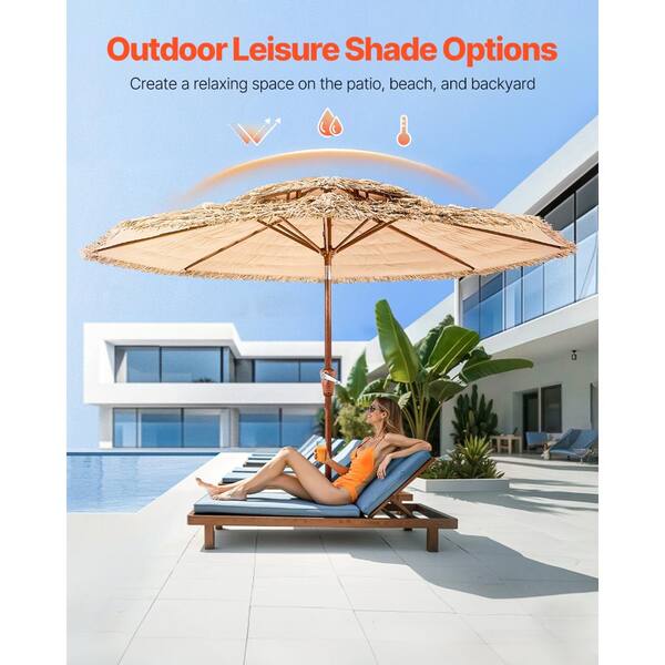 ToolCat 9 ft. Metal Market Thatched Tiki Patio Umbrella with Crank and Tilt in Natural (Without base)