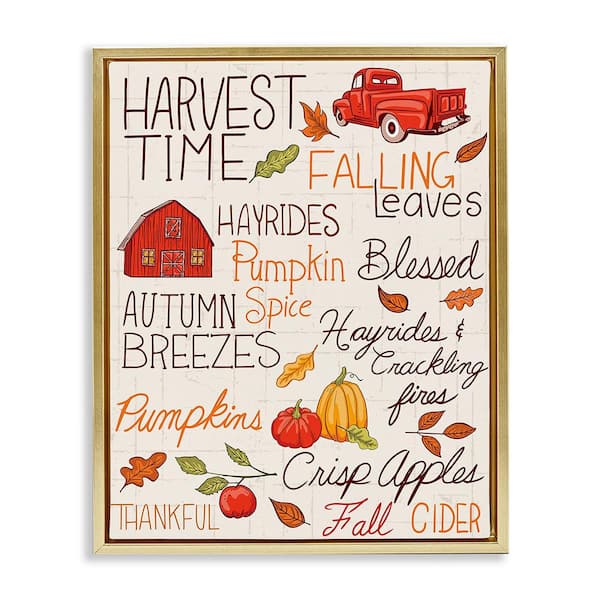 Stupell Industries Harvest Time Phrases by Diane Labombarbe 1-Piece Floater Frame Graphic Print Travel Poster Art Print 21 in. x 17 in.