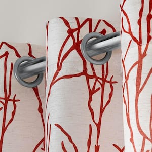 Branches Mecca Orange Nature Light Filtering Grommet Top Curtain, 54 in. W x 84 in. L (Set of 2)