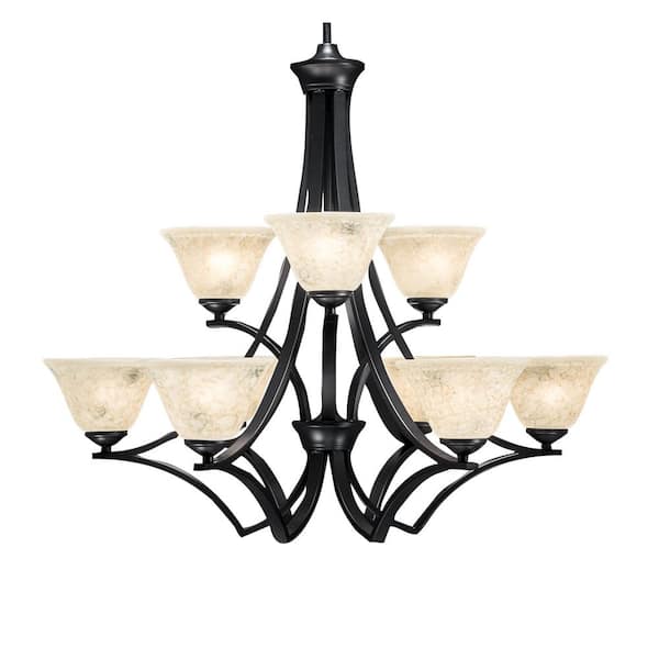 Unbranded Clevelend 9-Light Matte Black Chandelier, Round Chandelier with 7 in. Italian Marble Glass Shades, No bulbs included