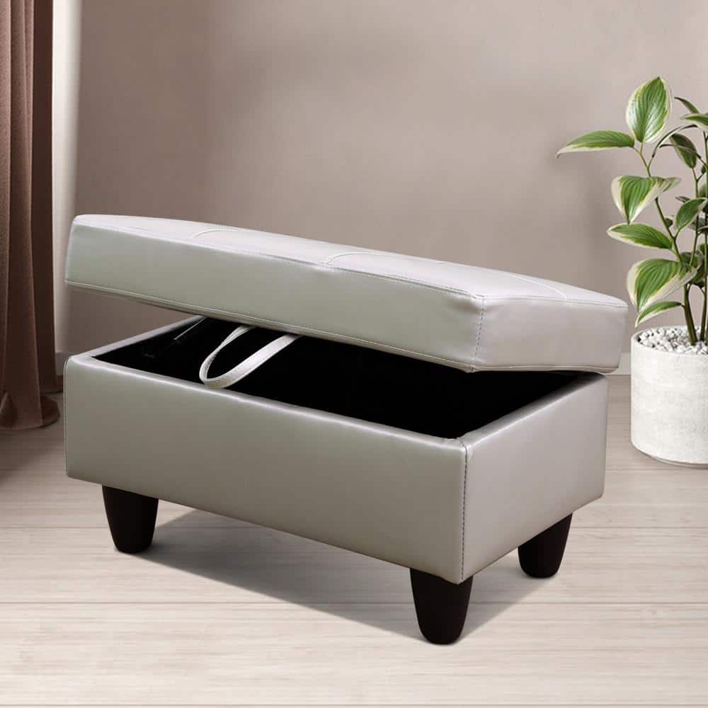 28.5 in. W Silver Green Faux Leather Rectangle Ottoman with Storage