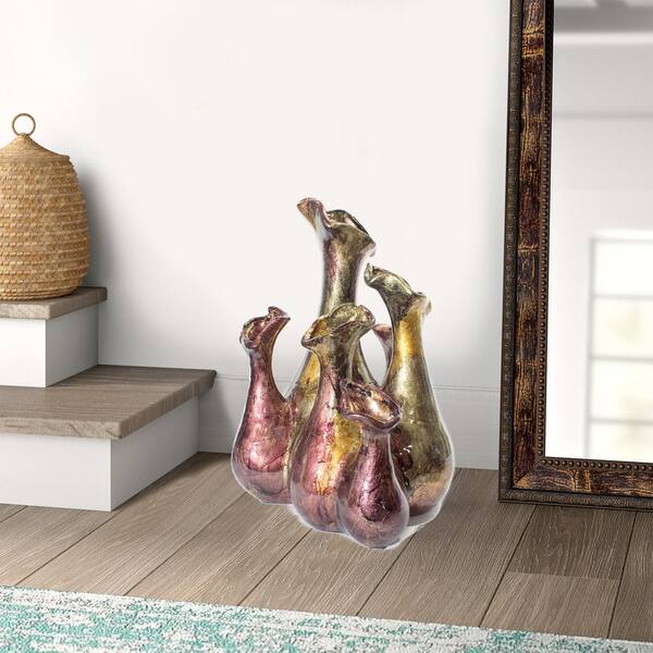 HomeRoots Shelly Burgundy Amber, Brown Ceramic Decorative Vase
