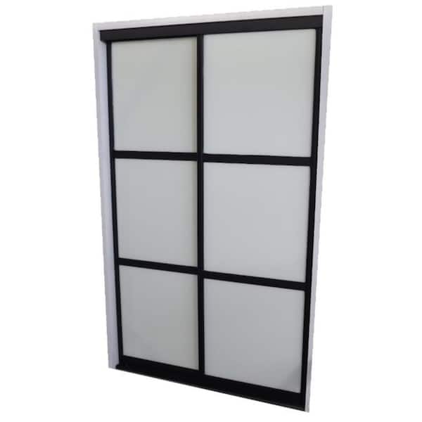 Air Master Windows and Doors Mystic Glide 48 in. x 80 in. with Divisions and Ice Glass Black Aluminum Bypass Sliding Door