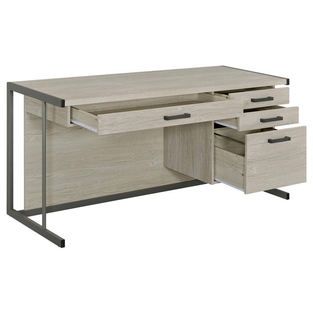 Whitewashed Gray Wood Office Desk with Filing Cabinet