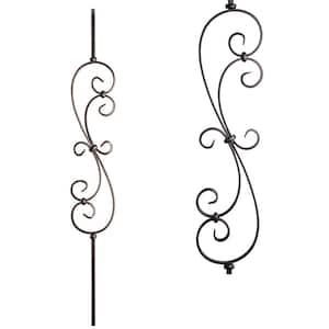 Scrolls 44 in. x 0.5 in. Satin Black Large Spiral Scroll Solid Wrought Iron Baluster