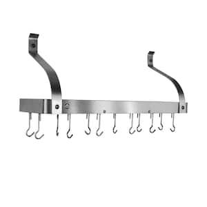 Handcrafted 30 in. Gourmet Deep Bookshelf Wall Rack with Curved Arms and 12-Hooks Stainless Steel