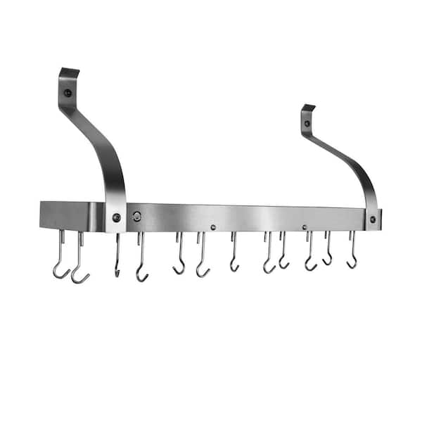 Enclume Handcrafted 24 in. Gourmet Bookshelf Wall Rack with Curved Arms and 12-Hooks Stainless Steel