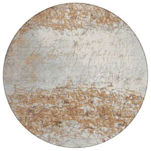 Chantille Machine Washable Indoor/Outdoor Abstract ACN2449 Copper 8 ft. x 8 ft. Round Rug