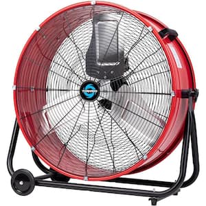 24 in. 3-Speed High Velocity Heavy-Duty Metal Drum Fan in Red with Tilting Head and 10 ft. Cord, Wide Version